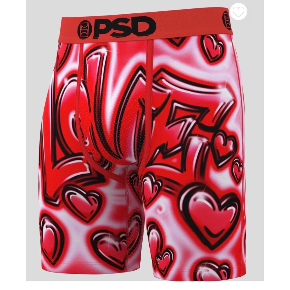 PSD Mens Love Core Boxer Briefs Red Pink Heart Graffiti Underwear Small